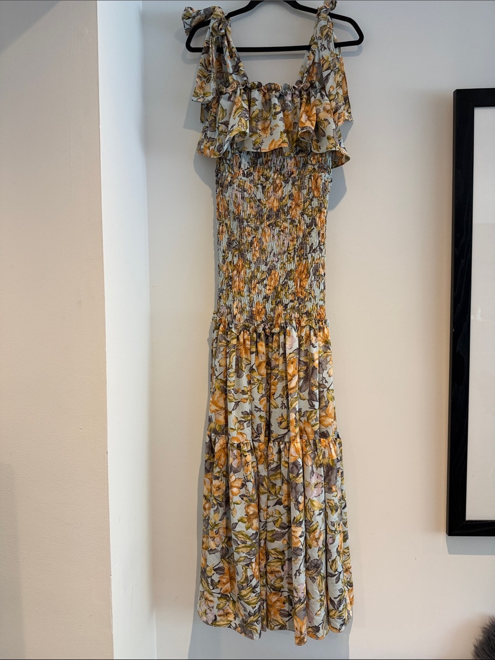 Luxxel Yellow Floral Smocked Tiered Maxi Dress